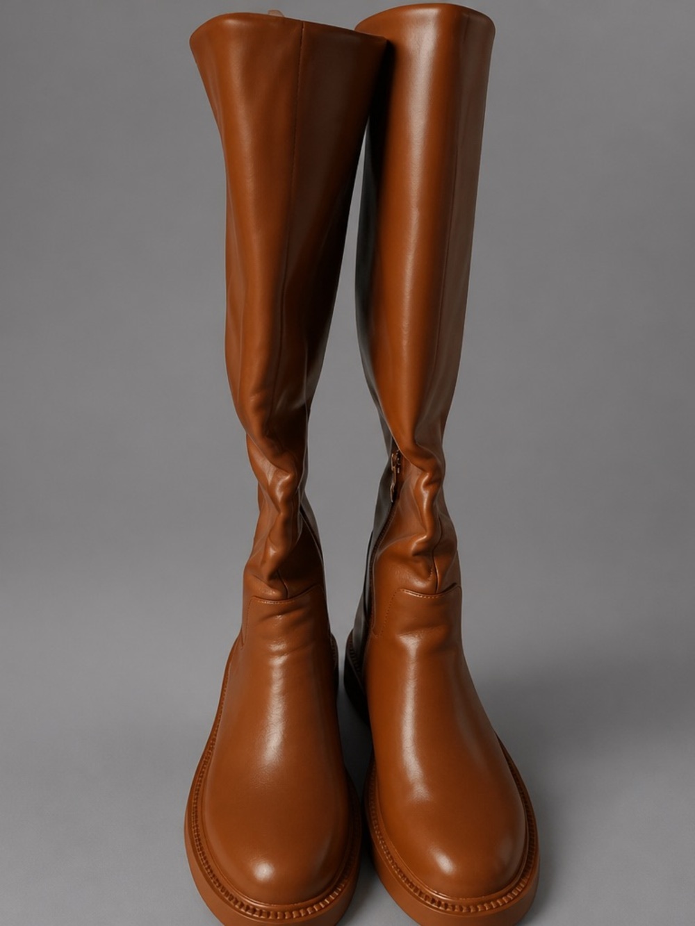 Tall Cognac Leather Knee-High Boots for Women